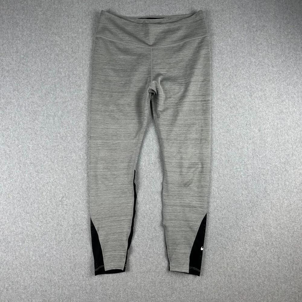 Nike Leggings Dri Fit Women's Grey Black Large 3/4 Length Running Yoga Athletic